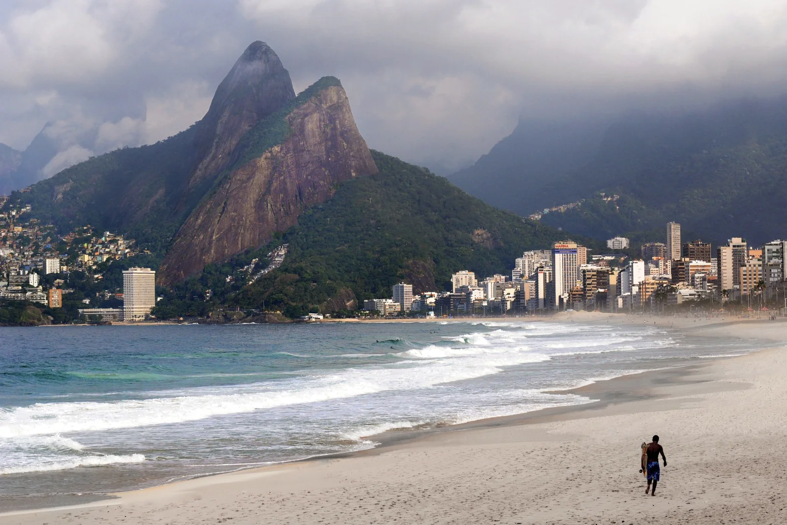 Ipanema's coastline with Morro Dois Irmãos and the city in the background.